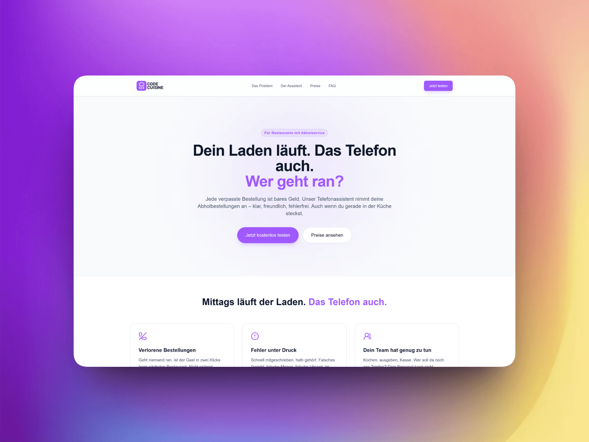 Code Cuisine Voice Agent Landingpage